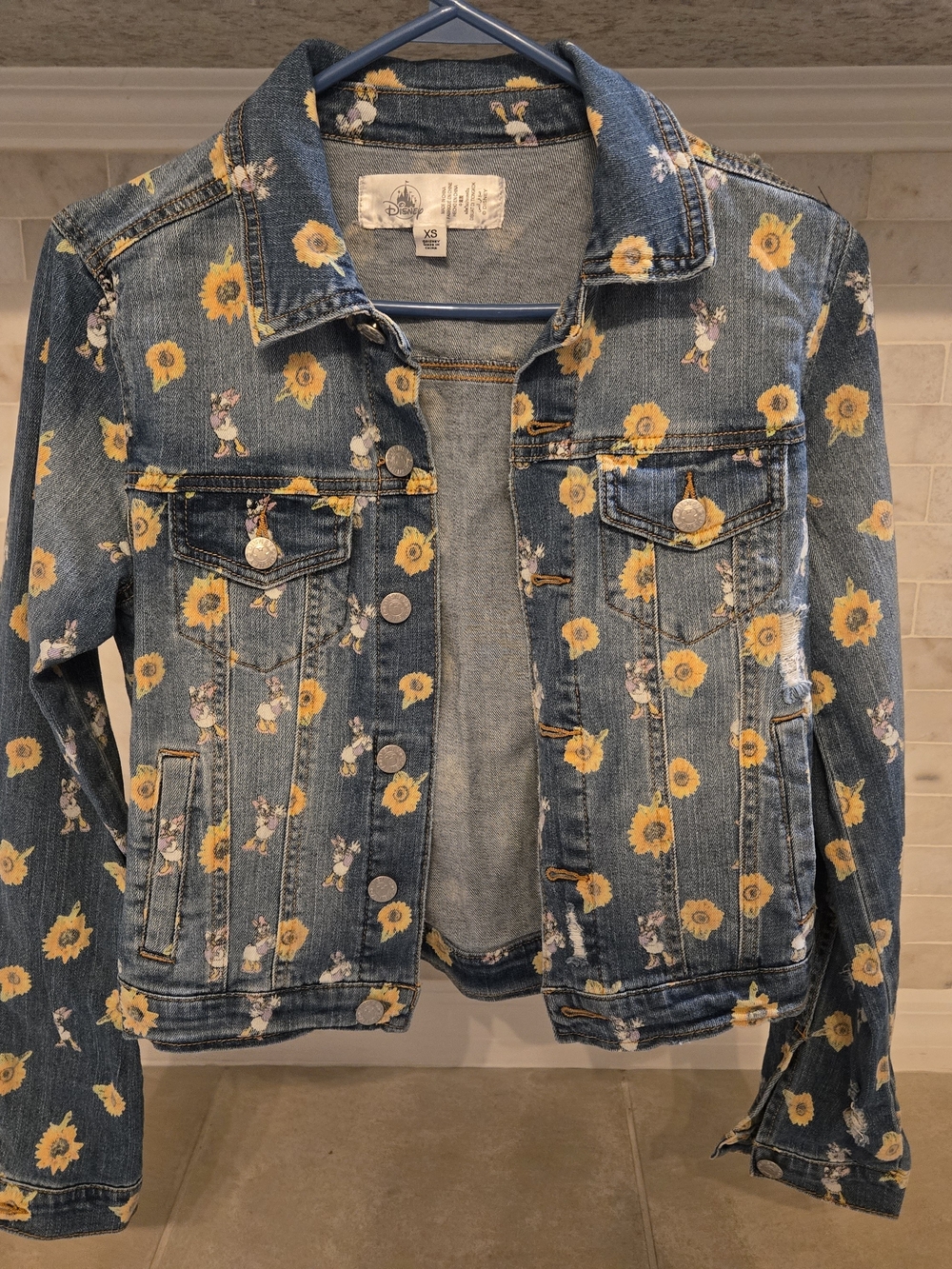 Disney Denim Jacket with Yellow Sunflower And Daisy Duck Print